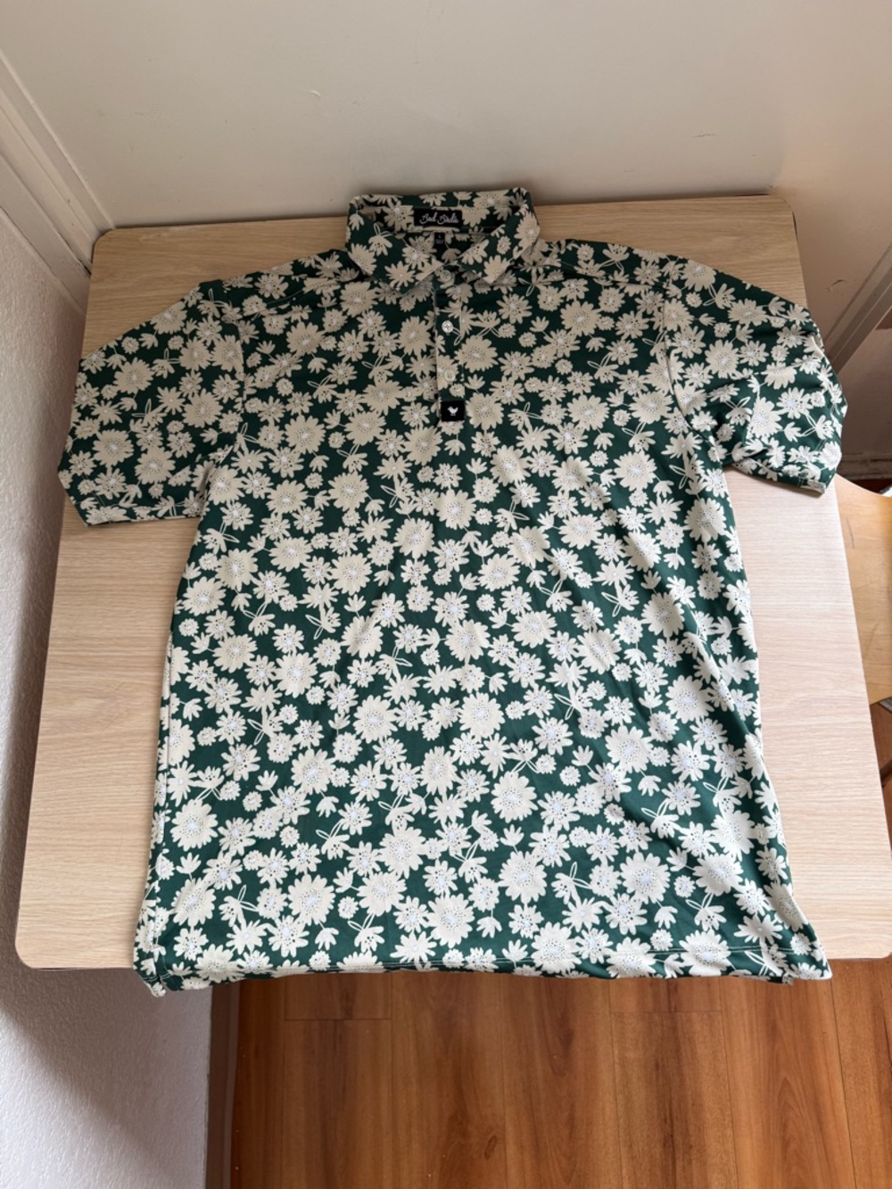 bad birdie short sleeve polo shirt large green yellow flowers masters golfing